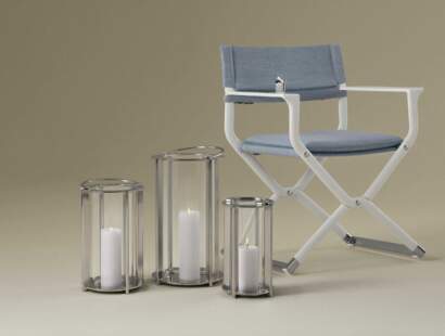 McKinnon and Harris Scout Folding Yacht Chair with stainless steel leggett lanterns