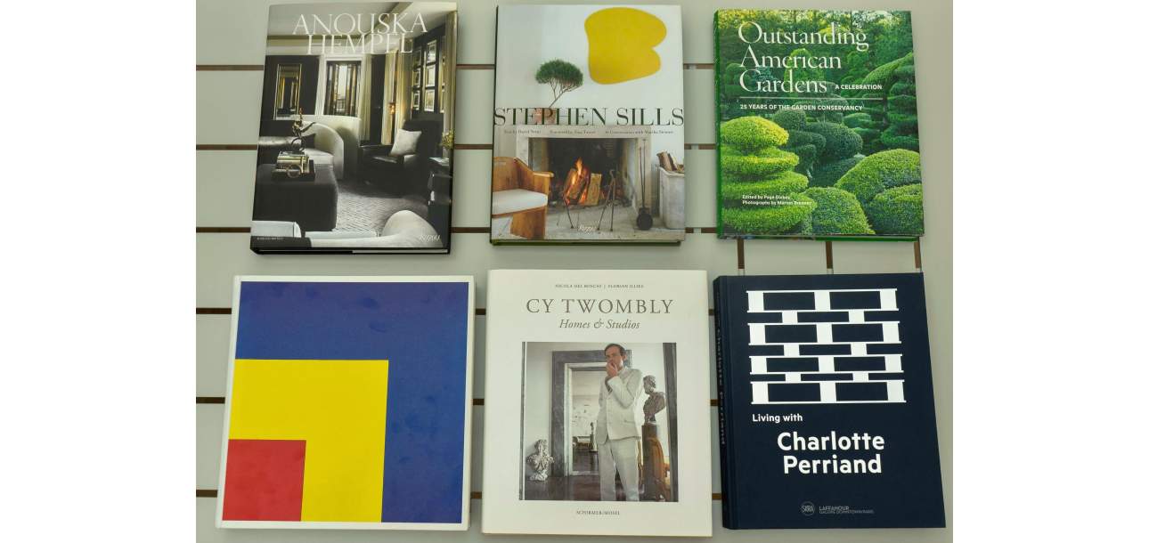 Overhead shot showing off selection of coffee table books
