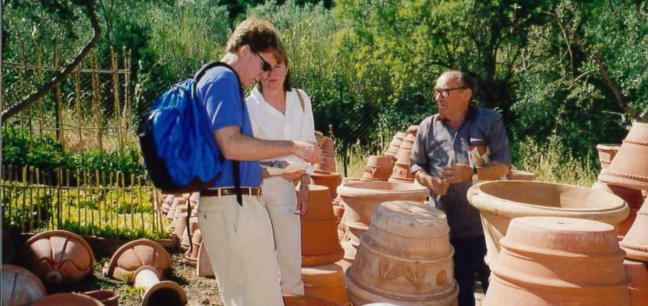 Co-founders' Anne and Will in Italy, purchasing Terra Cotta pots