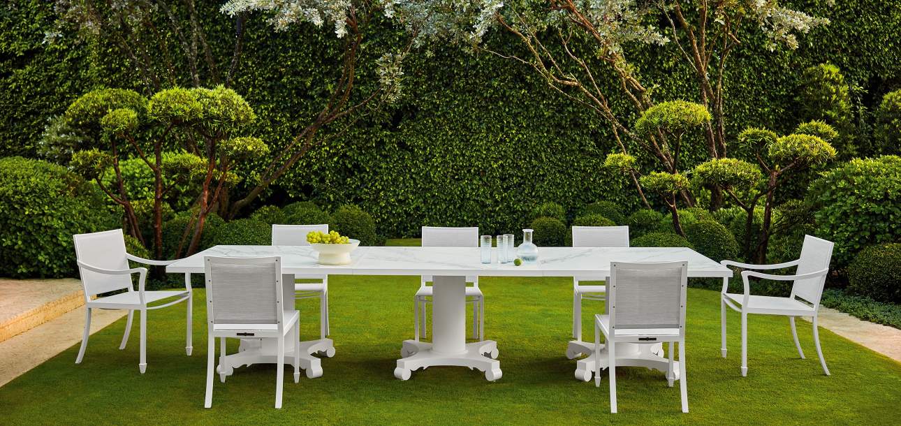 Albemarle Dining Table with Technical Stone Top and Beaufort Yacht Dining Chairs