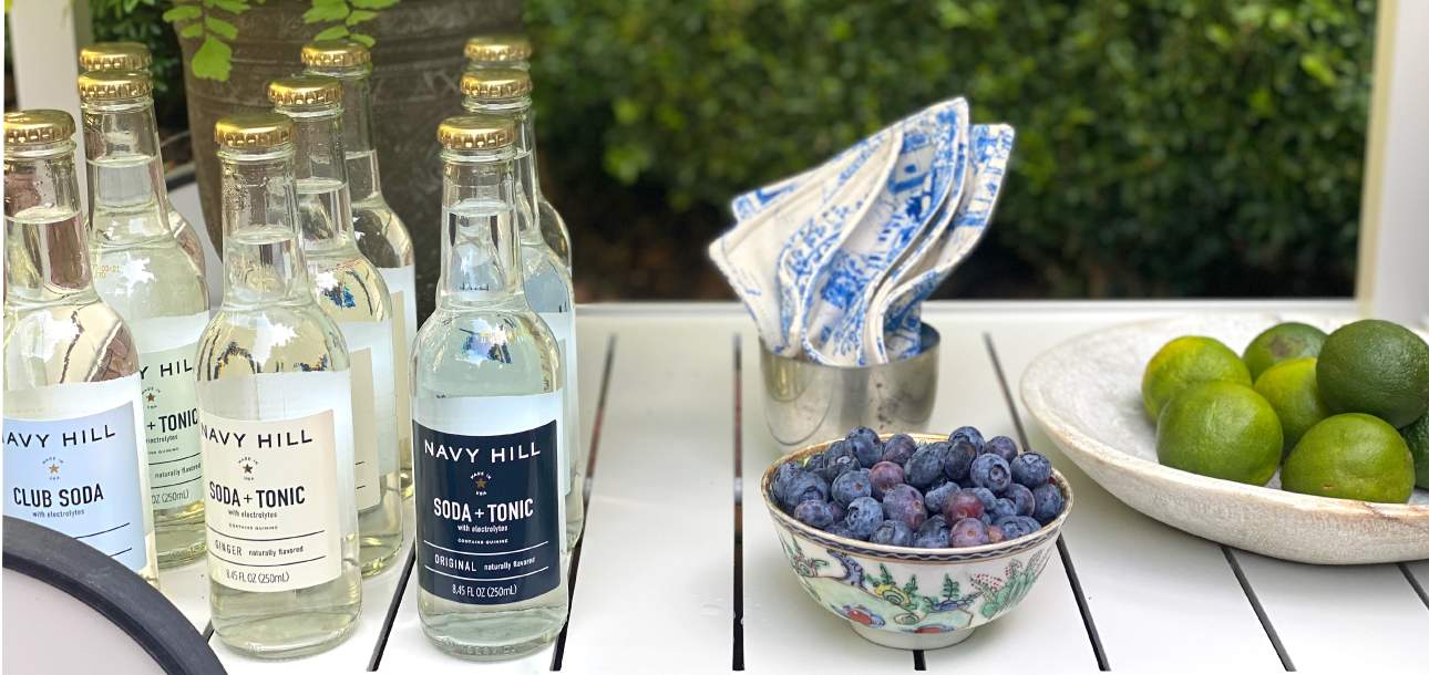 Navy Hill bar cart essentials