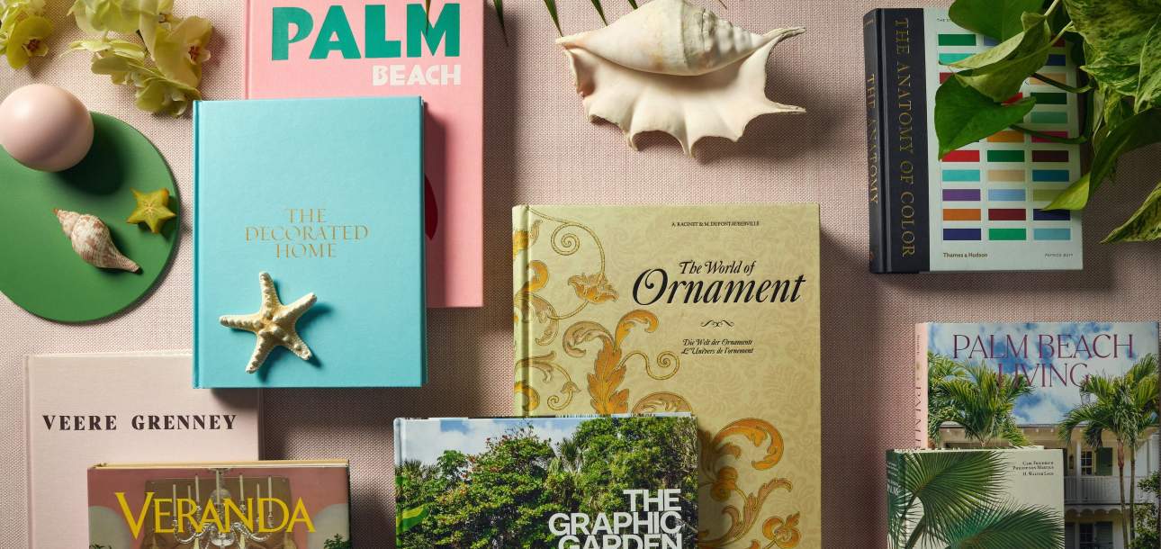Flat lay of a selection of Palm Beach inspired books