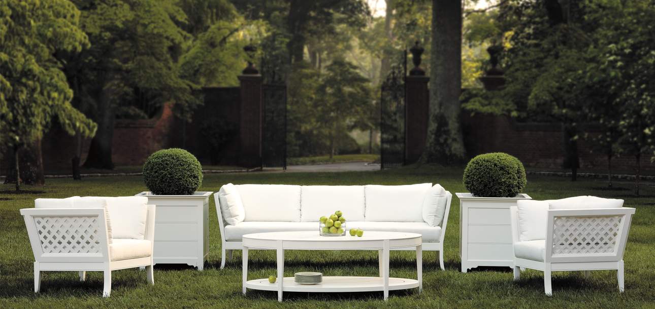 duVal-Alexander Club Chairs and Sofa paired with a Wyatt Oval Coffee Table with lower shelf