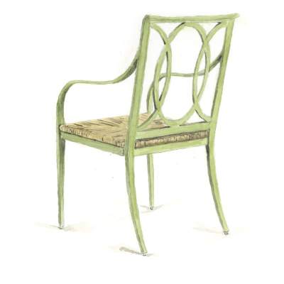 Illustration of 35th Anniversary Buie Dining Arm Chair with High Performance Rush Seat