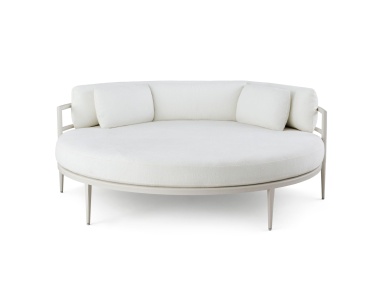 deCamp Lune Sun Bed Shown in York River Oyster with Thicket Swan Fabric