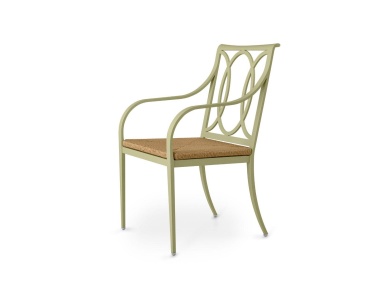 Buie Dining Arm Chair with Rush Seat Shown in Locust Grove Lichen