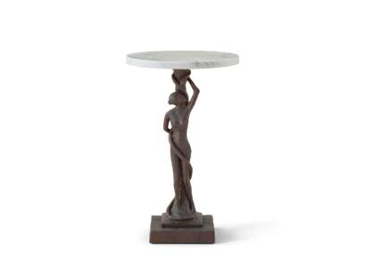 Sculptura N°III Drinks Table Shown in Aegean Bronze Patina with Calacatta Michelangelo Extra Natural Stone Top