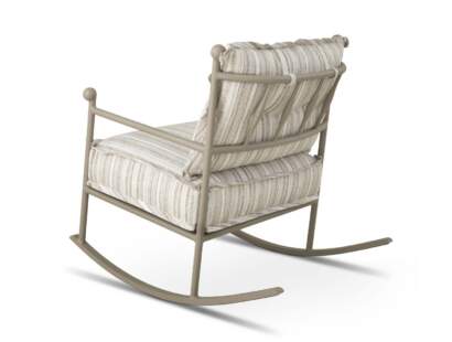 Thirza Rocking Chair Shown in Severn River Stone with Etruscan Stripe Willet Fabric