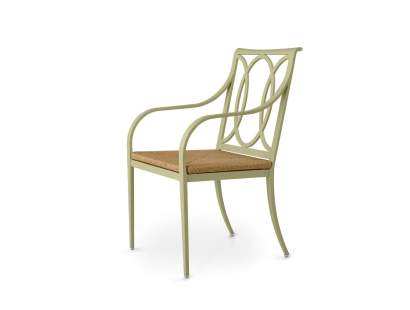Buie Dining Arm Chair with Rush Seat Shown in Locust Grove Lichen