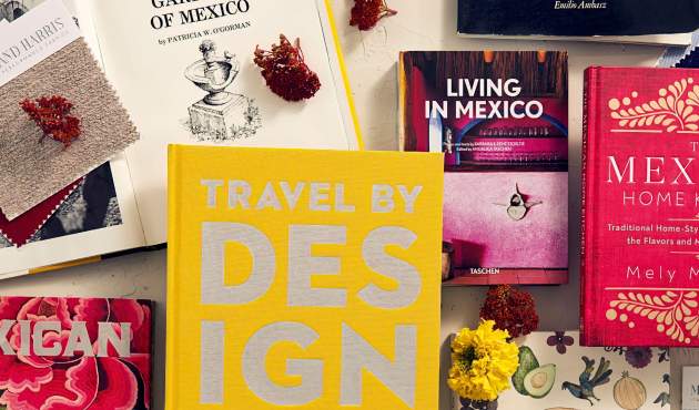 Flat lay of books about Mexico