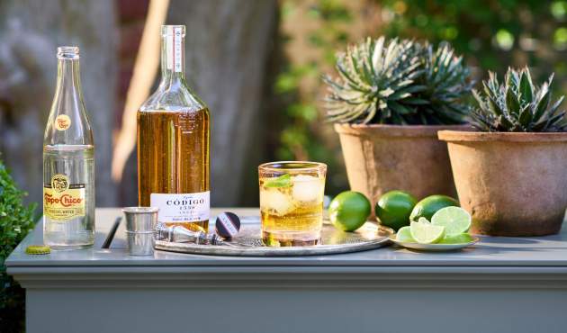 Ranch Water Cocktail and its ingredients on the McKinnon and Harris Spotswood Pier Table