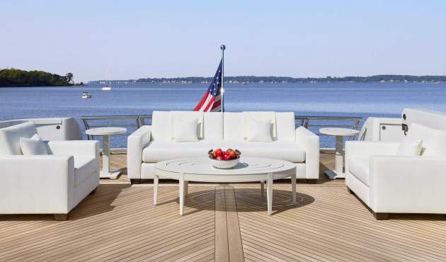 Peristyle Sofa and Club Chair photographed on a yacht deck