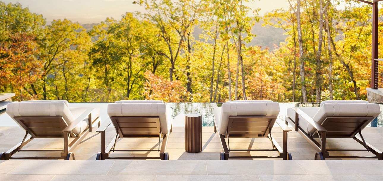 McKinnon and Harris Couper Contrapposto Sun Chaises finished in Jura Peat