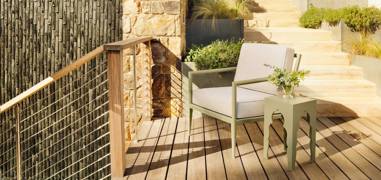 deCamp Club Chair and Yves Side Table finished in Shenandoah Gray Green