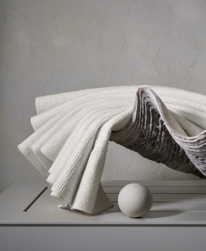 Exploration of Texture featuring Tactile Fabrics - McKinnon and Harris Toccare Fabric Collection pictured on a shell