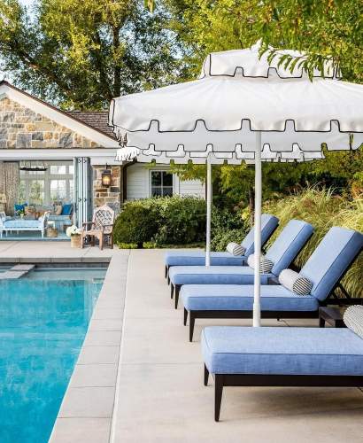 McKinnon and Harris duVal Sun Chaises at a home in Salt Lake City, Utah. Design by Hillary Taylor Interiors.