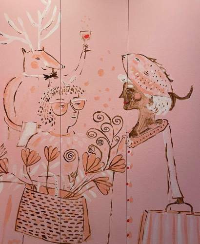 Image of a pink mural at Quirk Hotel in Richmond, Va