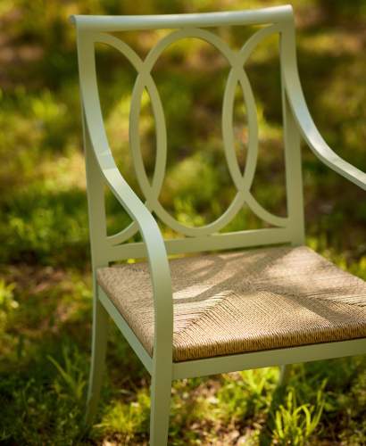 Buie Dining Arm Chair with Rush Seat, Shown in Locust Grove Lichen