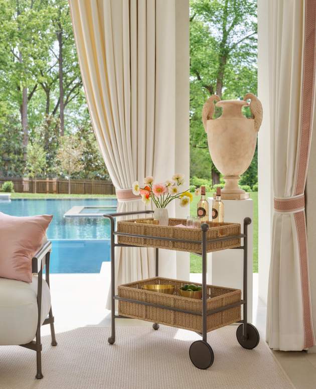 Thirza Drinks Cart finished in Natural Bronze at the Atlanta Homes and Lifestyle Showhouse in Atlanta, Georgia. Design by Suzanne Kasler, Photo by Emily Followill