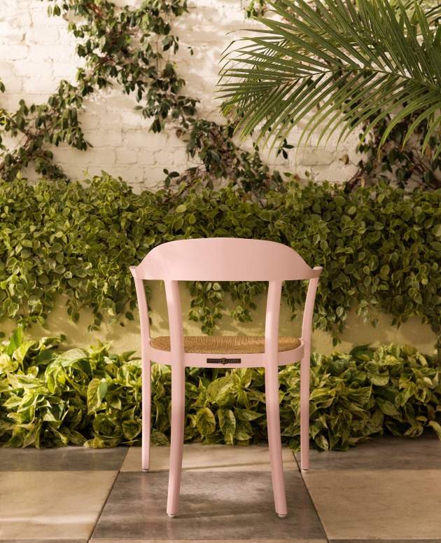 Chesapeake Dining Arm Chair with Rush Seat finished in Parigi Pink