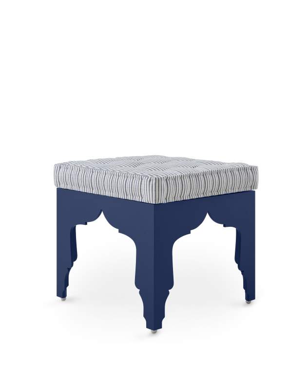 Iznik Ottoman in Marrakech Blue with Saltwater Stripe Afropavo Performance Fabric Cushion