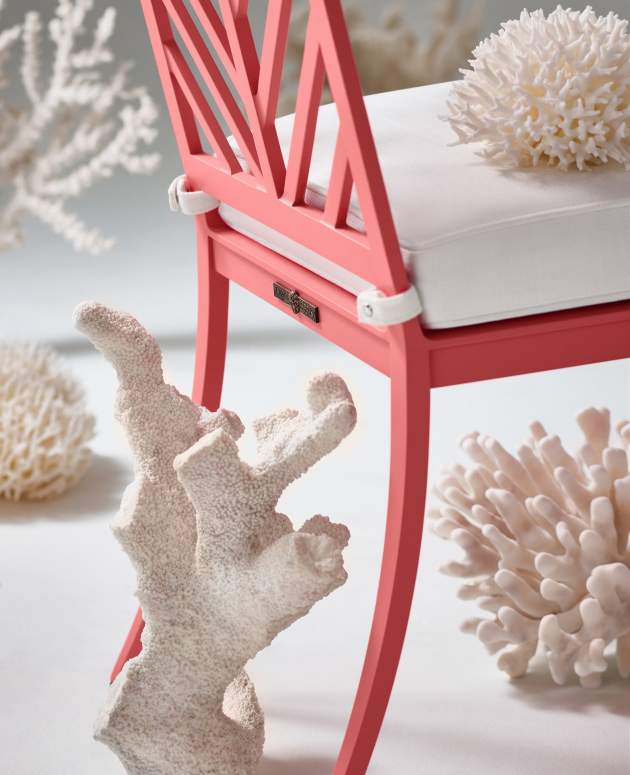 Buie Dining Arm Chair with Herringbone Back finished in Poinciana Coral