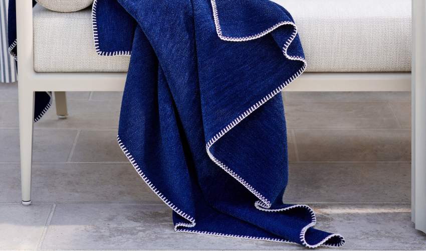 McKinnon and Harris Teddy Bear Lapis outdoor deck blanket