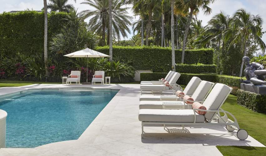 McKinnon and Harris Beaufort Sun Chaises Poolside. Design by Linda Ruderman