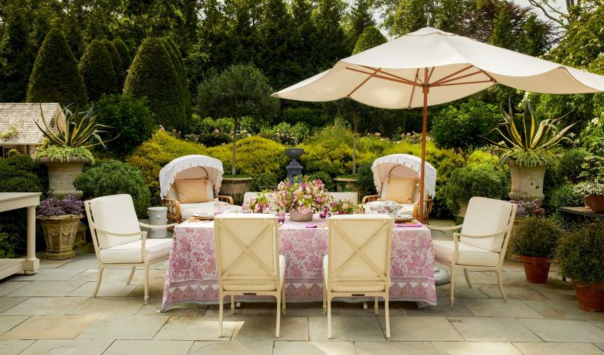 Beaufort Dining Chairs in Charlotte Moss's East Hampton garden, Photo by Trevor Parker