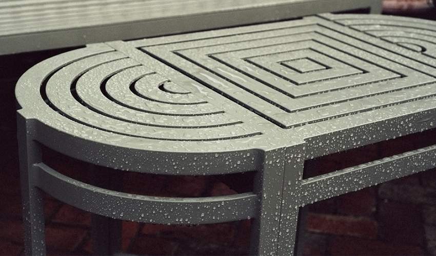 Hepplewhite Demi-Lune Side Table in rain