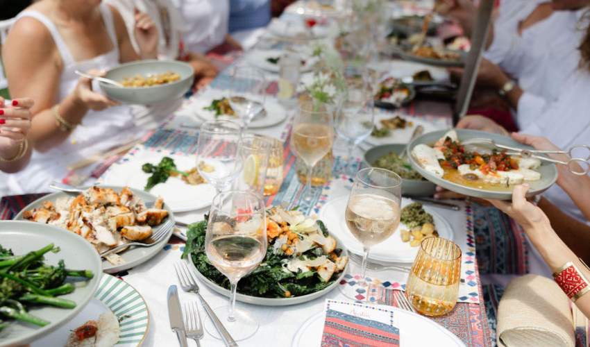 Tablescape with passed plates and wine