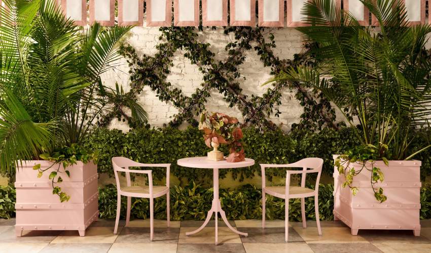 Feolin Round Café Table and Chesapeake Dining Arm Chair with Rush Seat, Inverlussa Palm Box with Rivets