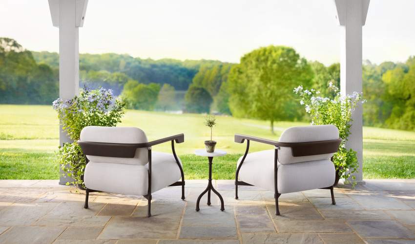 Bastille Club Chairs and Side Table finished in Natural Bronze