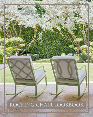 Buie and Otey Rocking Chairs overlooking a lush backyard