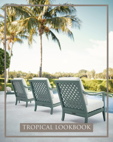 duVal Club Chairs overlooking a pool in Palm Beach